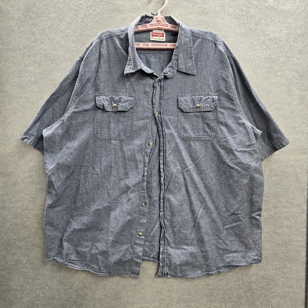 Wrangler Men Button Up Shirt 3XT Blue Chambray Western Short Sleeve
